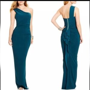 Elegant Teal Evening GownXSCAPE Maxi Dress Column Gown One Shoulder Women’s